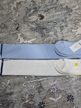 Free People Ribbed Knee-High Socks in Light Blue & White Bundled